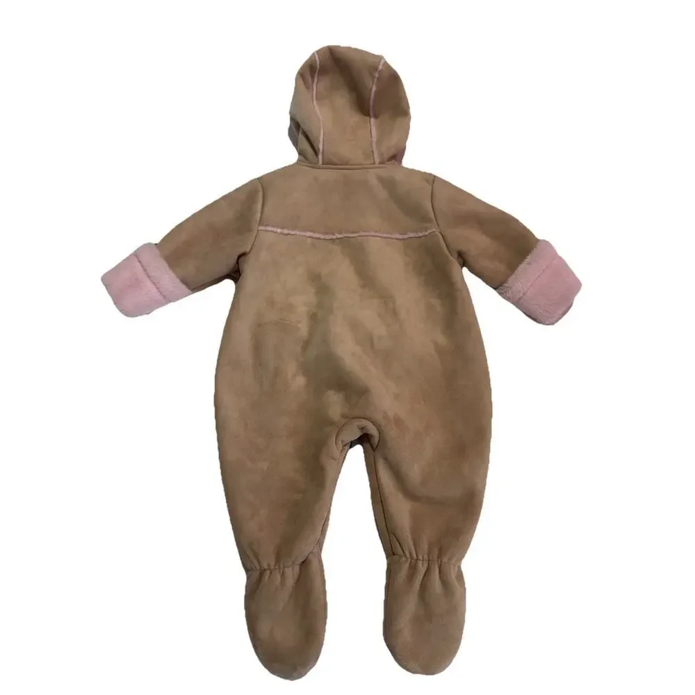 Baby Luxuries Tan Sherpa Snow Suit Bunting 12 Months Super Soft One Piece